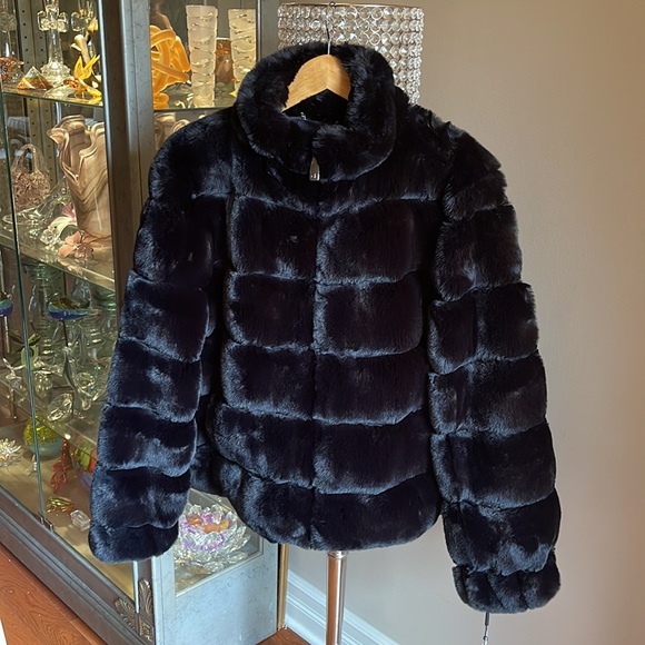 Calvin Klein Black Faux Fur Jacket - Picture 15 of 16